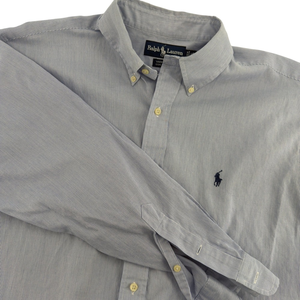 Ralph‎ Lauren Yarmouth Mens 16.5 32/33 Blue White Striped Button Down Shirt